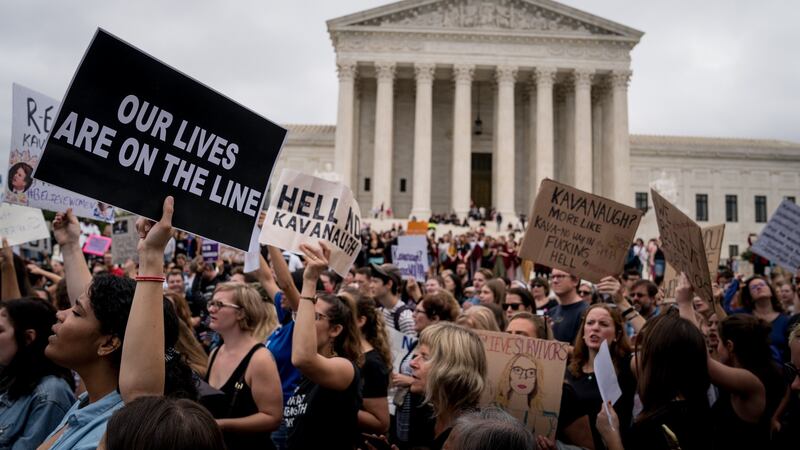 Demonstrators outside the supreme court building in Washington, DC, US. Photograph: Erin Schaff/The New York Times