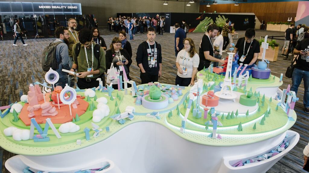 Attendees interact with a Facebook Horizon display table during the Oculus Connect 6 conference in San Jose, California. Photograph: Michael Short /Bloomberg