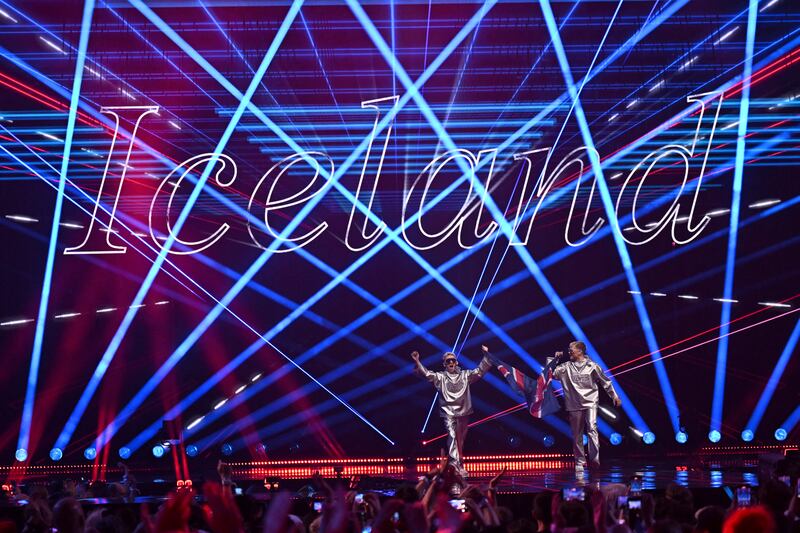 Icelandic duo Vaeb representing Iceland with the song Roa before the contest tonight. Photograph: Getty Images          