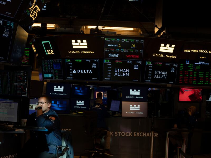 The New York Stock Exchange. Markets had seen huge losses since Truump announced his tariffs plan. Photograph: Ashley Gilbertson/The New York Times
                      