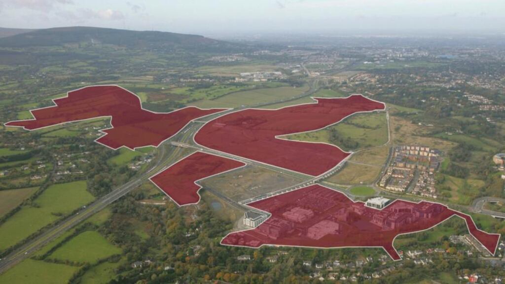 Cherrywood Business Park and development lands in south Dublin: under the SDZ master plan, there is scope to build 3,836 residential units along with 484,474sq m (5,214,781sq ft) of commercial buildings, including 37,800sq m (406,871sq ft) of retail space
