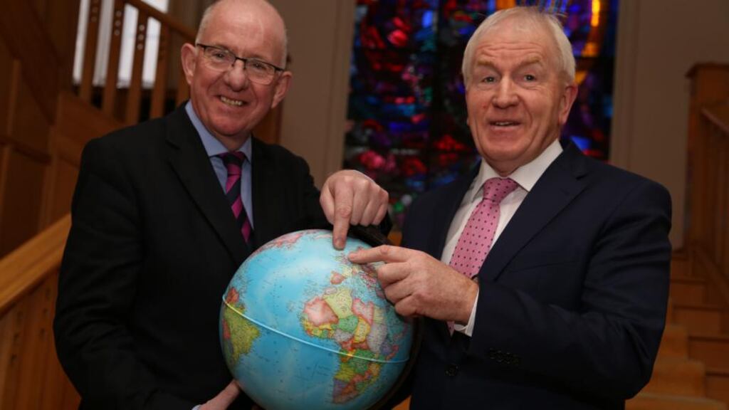 Look, Ireland! Minister for Foreign Affairs Charlie Flanagan and Minister of State for Diaspora Affairs Jimmy Deenihan at the launch of the Global Irish: Ireland’s Diaspora Policy in Government Buildings on Tuesday.