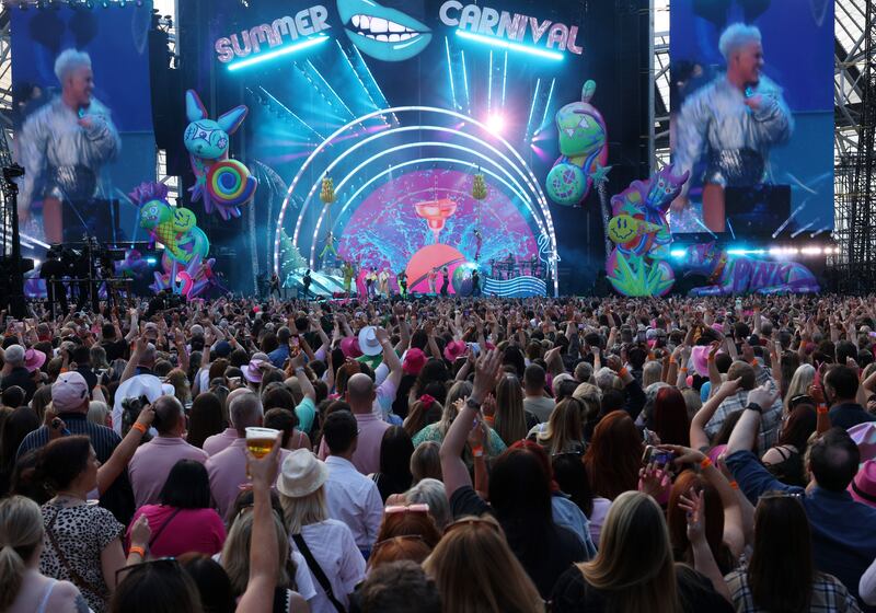 Pink playing her sold-out concert at the Aviva Stadium. Photograph: Laura Hutton
