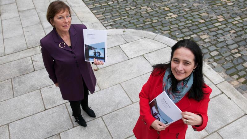 Claire Duignan (left), chairwoman of the Arts and Culture Recovery Taskforce, and Catherine Martin, then minister for culture and arts, at the launch of the taskforce's report in November 2020. Photograph: Fennell Photography