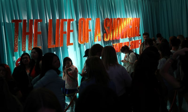 Swifties attend The Life of a Showgirl event in New York on Thursday. Photograph: Timothy A Clary/Getty