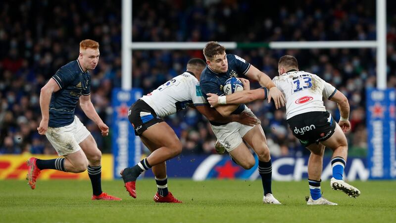 Leinster’s Garry Ringrose during their comfortable  European Rugby Champions Cup victory over Bath at the Aviva Stadium. Photograph: Oisín Keniry/Getty Images