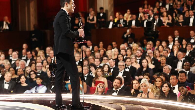 Rami Malek accepts the award for Best Actor. Photograph: Matt Sayles/A.M.P.A.S./Handout via REUTERS