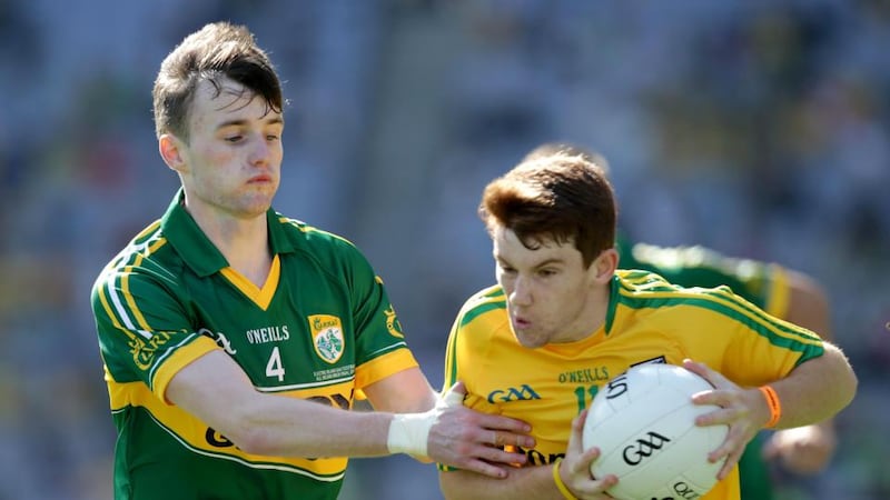 Donegal’s Lorcan Connor (right) in action with Tom O’Sullivan of Kerry in the All-Ireland Minor Championship Football Final, Croke Park. Photograph: Morgan Treacy/Inpho