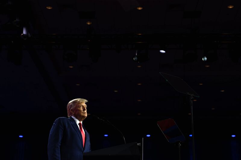 Former US president Donald Trump speaks at the Conservative Political Action Conference in National Harbor, Maryland, earlier this month. Photograph: Haiyun Jiang/New York Times
                      