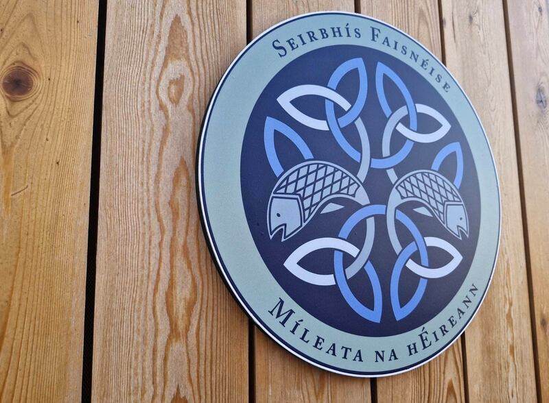 IMIS headquarters: A sign by the entrance features an image of two fish, representing the salmon of knowledge. Photograph: Defence Forces