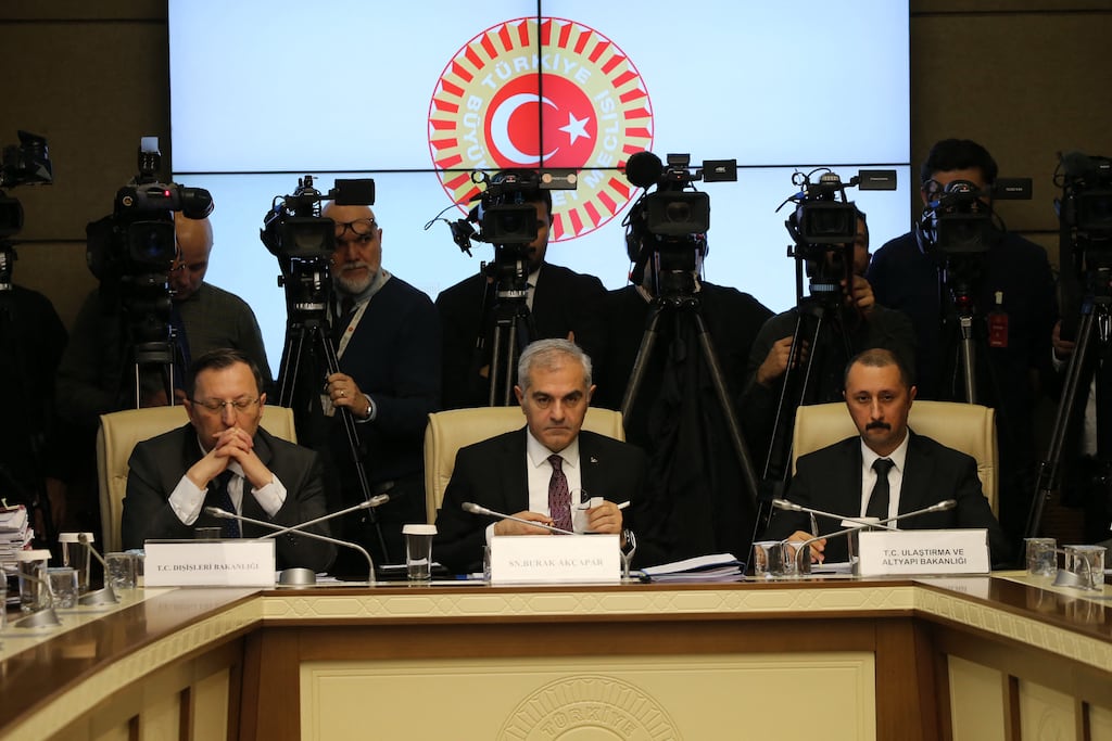 Burak Akçapar, Turkey's deputy minister of foreign affairs (centre) attends a session of the country's grand national assembly's foreign affairs committee in Ankara on Tuesday. Photograph: Adem Altan/AFP via Getty Images