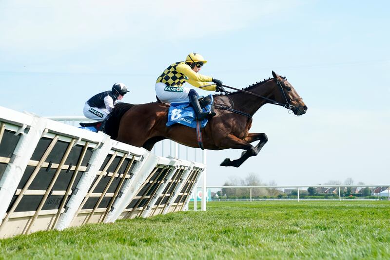 Salvator Mundi with Paul Townend up on their way to winning the TrustATrader Top Novices' Hurdle on day two of the Randox Grand National Festival at Aintree, Liverpool. Danny Lawson/PA Wire.
