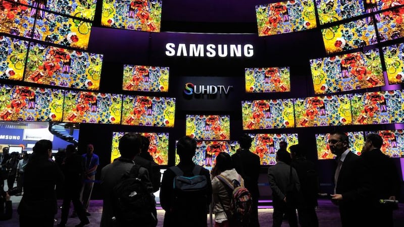 Samsung SUHD TVs at  CES. Photograph: David Becker/Getty Images