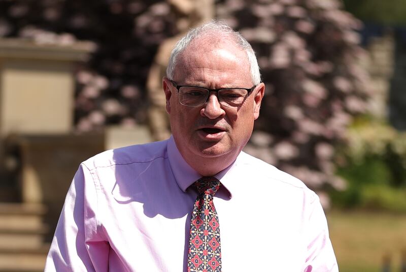 Steve Aiken talking to media at Stormont Castle in Belfast in June 2023. Photo: Liam McBurney/PA Wire