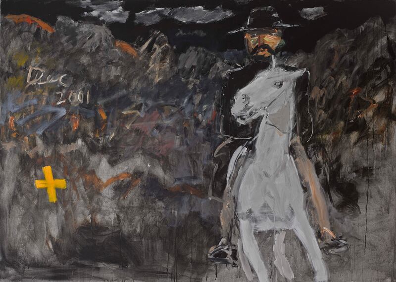 ‘Night Rider’, by Basil Blackshaw, is inspired by the artist’s love of cowboy novels  and Hollywood Westerns.