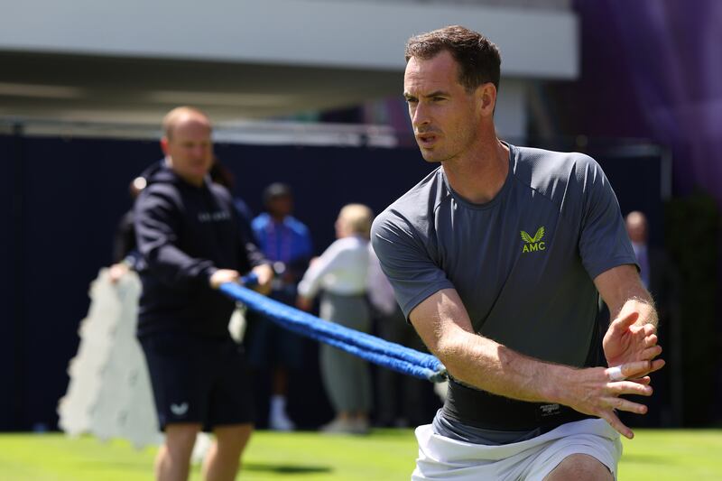 Andy Murray of Great Britain trains on Day One of the cinch Championships at The Queen's Club on June 17th. Photograph: Clive Brunskill/Getty 