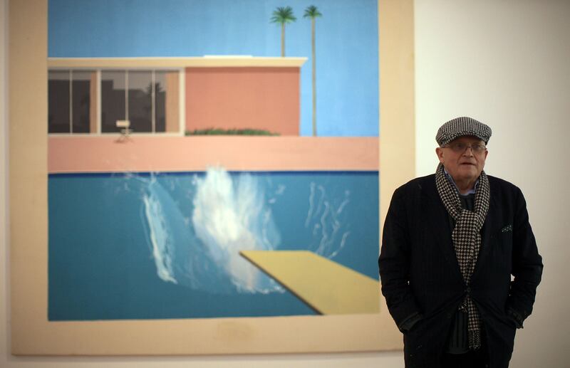 David Hockney stands by 'A Bigger Splash" (1967). Photograph: Christopher Furlong/Getty Images