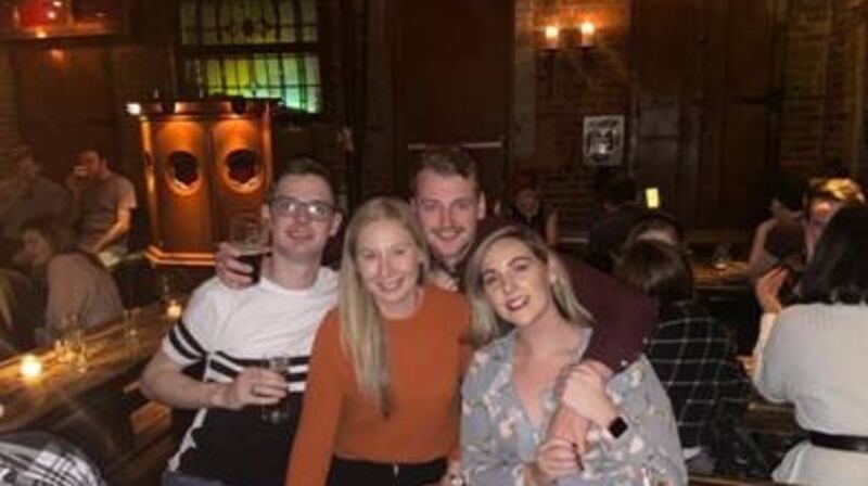 Amy Brett (right) with friends at an Irish bar in Manhattan. Photograph: Courtesy of Amy Brett
