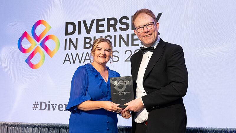 Barry Walsh, awards judge, presents the diversity, equality & inclusion award - ICT to Karen O' Connor, Datapac
