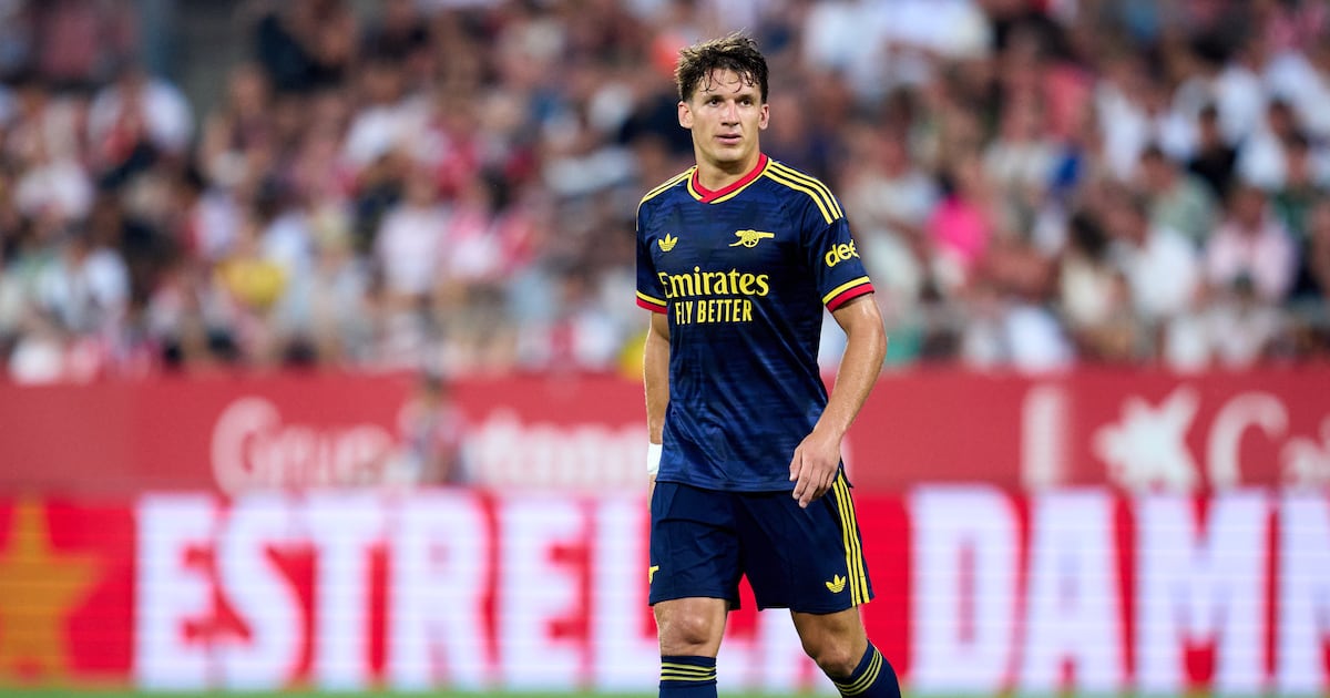 Photo: The Irish Times Arsenal's new signing Christos Tzolis in action against Girona in a preseason friendly in Spain. Photograph: Alex