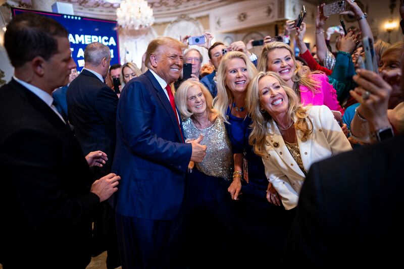 Donald Trump with Jane Whaley and other members of Word of Faith in 2023 at his Mar-a-Lago resort in Palm Beach, Florida. Photograph: Doug Mills/The New York Times
                      