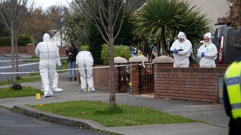 Gardaí  at the scene of the shooting in  Castlemartin Drive, Bettystown. Photograph: Colin Keegan/Collins