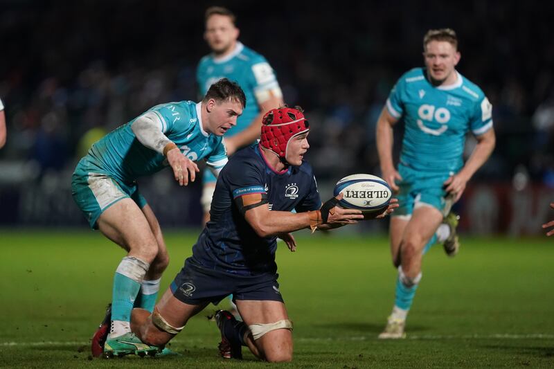 Leinster's Josh van der Flier is tackled by Sale Sharks' Tom Roebuck. Photograph: Brian Lawless/PA Wire

