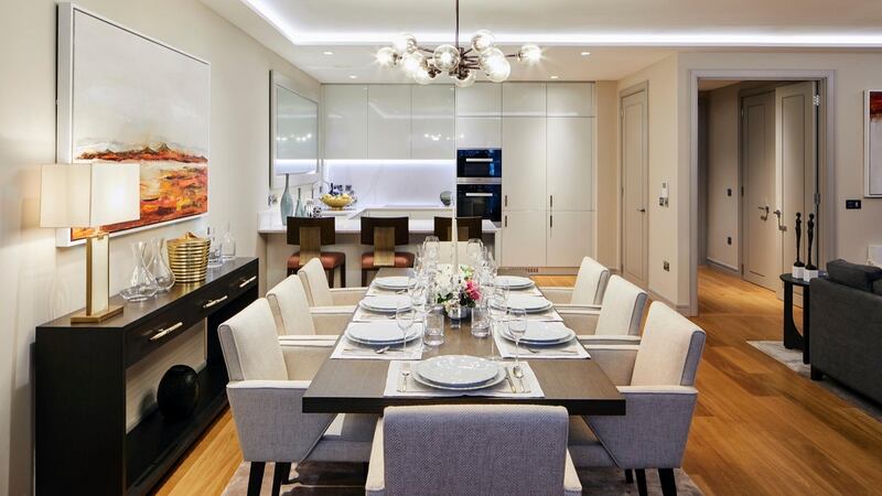 The Berkeley view from open plan dining area back to kitchen