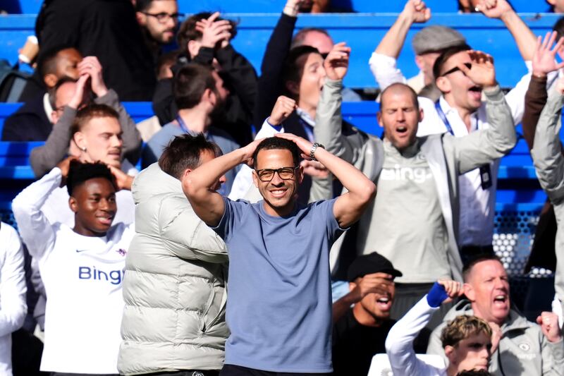 Chelsea manager Liam Rosenior reacts on the touchline to a disallowed goal during the Premier League match at Stamford Bridge, London. Picture date: Sunday April 12, 2026. PA Photo. Photo credit should read: John Walton/PA Wire.
RESTRICTIONS: EDITORIAL USE ONLY No use with unauthorised audio, video, data, fixture lists, club/league logos or "live" services. Online in-match use limited to 120 images, no video emulation. No use in betting, games or single club/league/player publications.