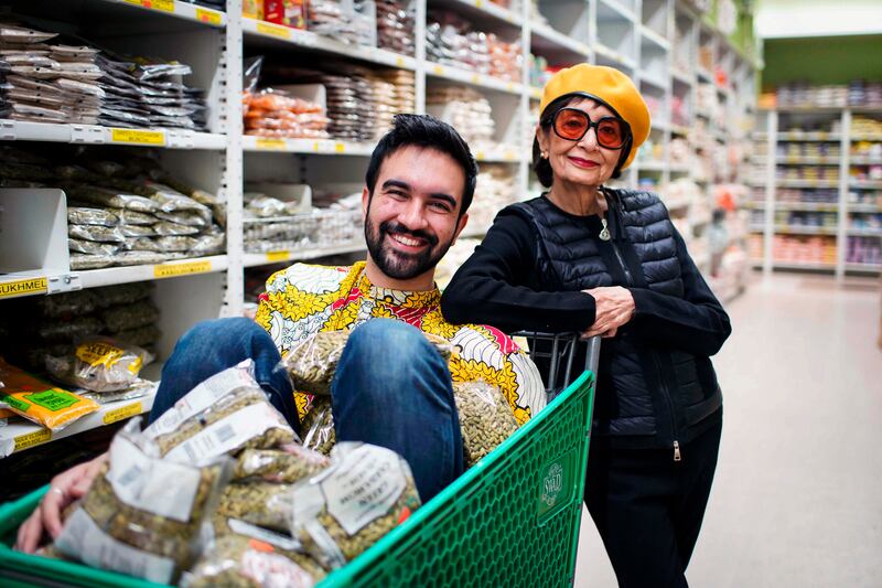 Nani: Madhur Jaffrey plays a gangster granny in Mr Cardamom’s video. Photograph: Nicole Craine/NYT