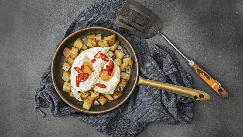 Potato tarka, chilli fried egg