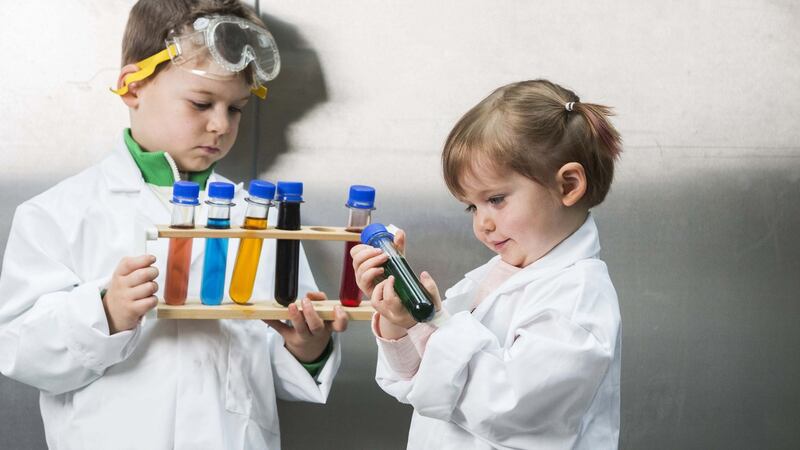 Cork Science Festival is the winning formula for Alexa (2) and Reed (5) Barry who were pictured at the launch at Tyndall National Institute. Photograph:  Clare Keogh
