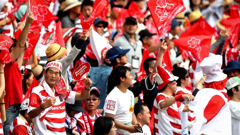 Japan fans watch as their side play Ireland at Ecopa Stadium, in Fukuroi,  Japan, last year. Photograph:  Ryan Byrne/Inpho