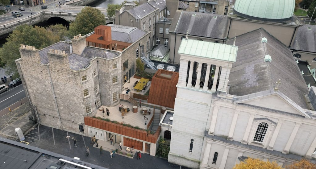 Visualisation of planned restoration of old St Anthony’s Theatre and adjoining Georgian townhouses on Merchant’s Quay. Image: Dublin City Council