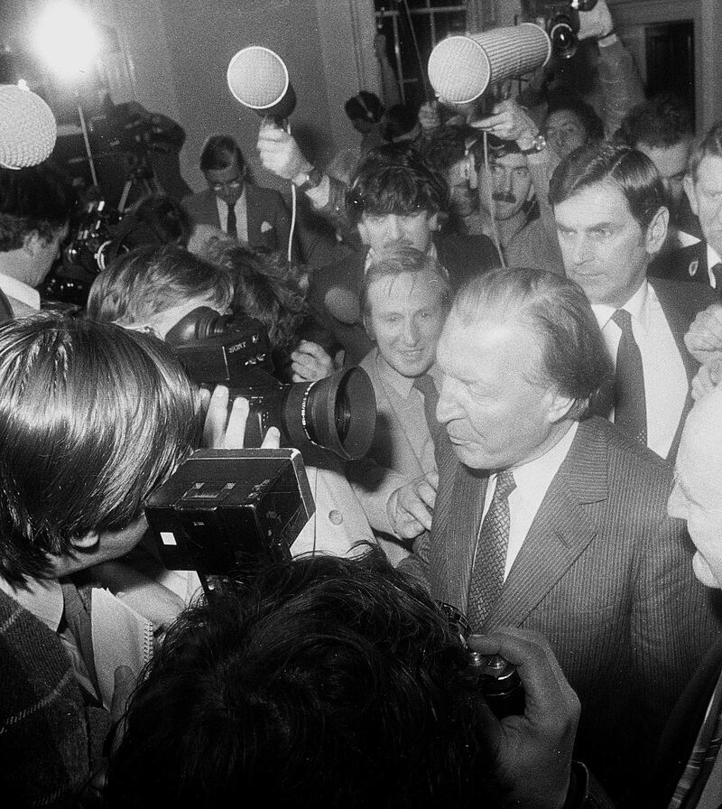 Charles J Haughey speaking to the media in 1982. Photograph: Dermot O'Shea