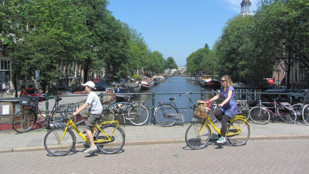 Catherine Mack and her son in Amsterdam