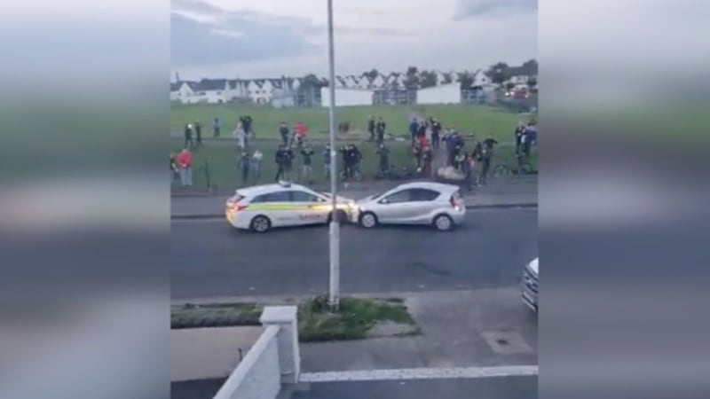 Screengrab of footage of the 2022 incident in which a Garda car was rammed in Cherry Orchard, Dublin