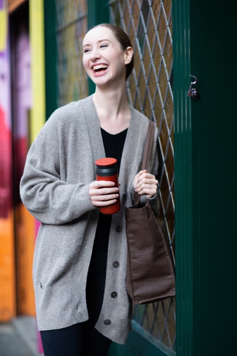 Pic: When on the go O’Flannagain takes a flat white with her, made using the L’Or Barista Sublime, a capsule coffee machine