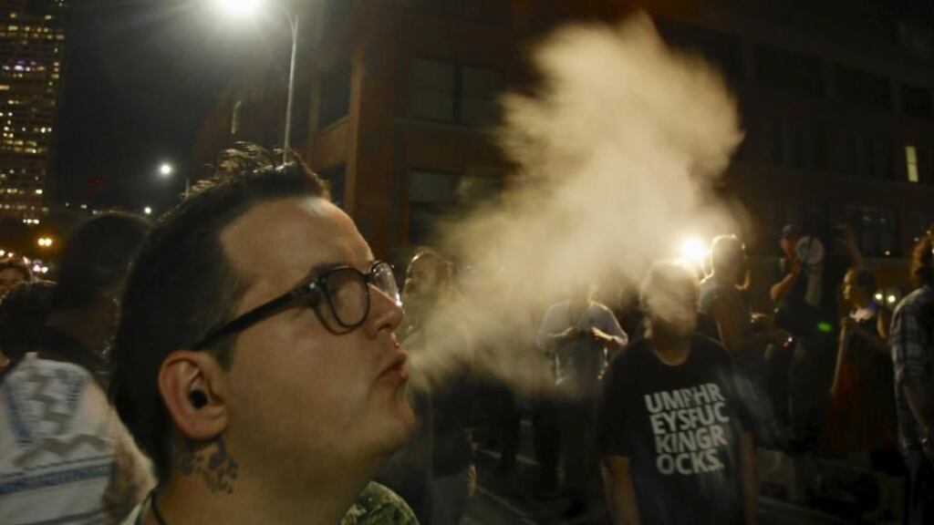 Marijuana enthusiasts gather after midnight to celebrate the legalisation of recreational use of marijuana in Portland, Oregon. Photograph: Steve Dipaola/Reuters