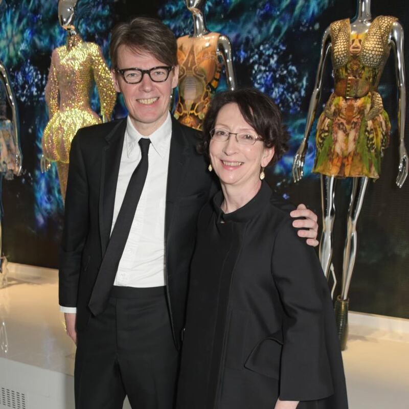 V&A curator Claire Wilcox (right), with fellow curator Andrew Bolton, at the  Alexander McQueen: Savage Beauty fashion gala at the museum. Photograph: David M. Benett/Getty Images for Victoria and Albert Museum