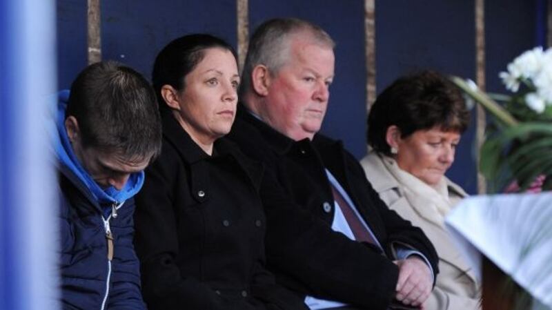 Louise James  attends a ceremony at Buncrana front shore last March. File photograph: Trevor McBride.