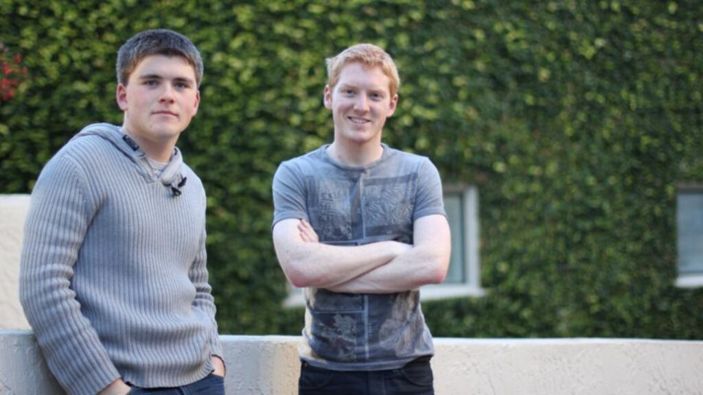 John (left) and Patrick Collison, co-founders of Stripe, outside their offices in Palo Alto, California