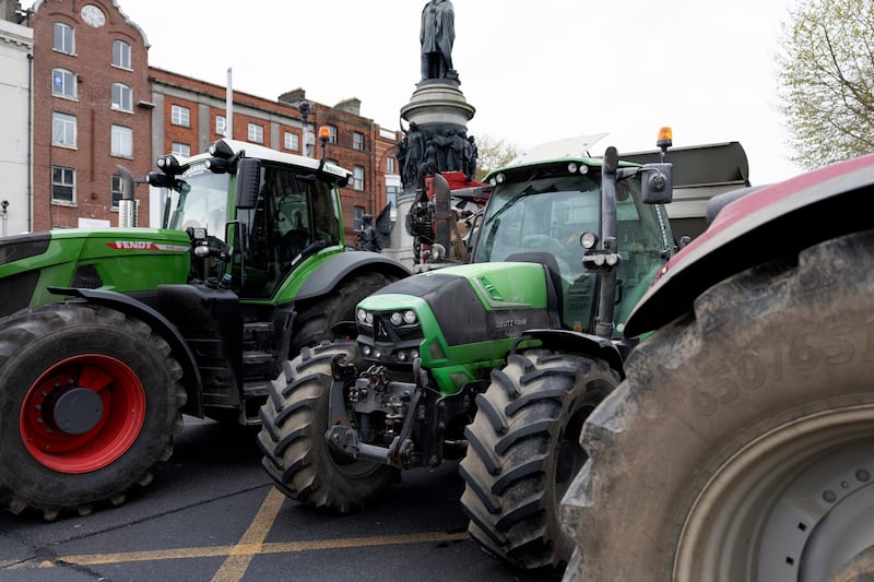 Tractors and trucks on O’Connell Street in Dublin for a national fuel protest taking place over energy prices caused by ongoing war in the Middle East. Photograph: Chris Maddaloni/The Irish Times 