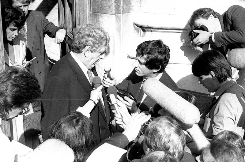 Garret Fitzgerald, former taoiseach and leader of Fine Gael, speaking to Charlie Bird in the 1980s. Photograph: Collins Photos 