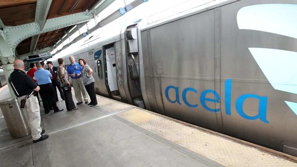Amtrack’s almost three-hour Acela Express train journey connects Union Station in Washington DC (above) with New York. Photograph: Paul Morigi/Getty Images for Amtrak