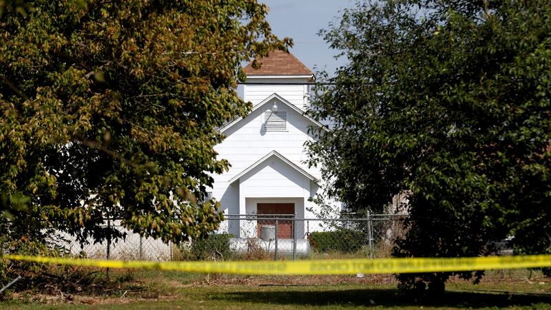 The entrance to the First Baptist Church of Sutherland Springs, the site of the shooting. Photograph: Reuters/Jonathan Bachman