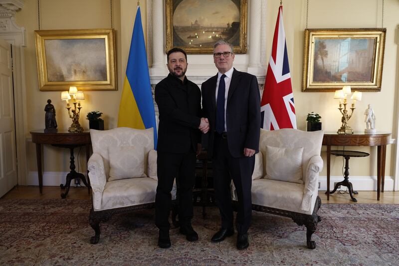 Ukrainian president Volodymyr Zelenskiy with British prime minister Keir Starmer at 10 Downing Street. Photograph: David Cliff/EPA