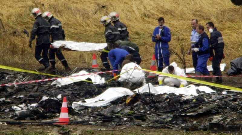 Emergency workers at Gonesse outside Paris, where the Concorde crashed on July 25th, 2000, killing 113 people. Photograph: Toby Melville/PA