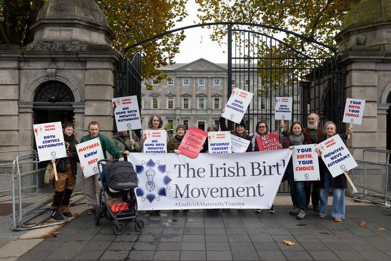 An Irish Birth Movement protest outside Leinster House in 2025. Photograph: Sam Boal/Collins Photos