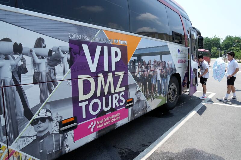 Tours of the Demilitarised Zone (DMZ) run from South Korea. Photograph: Ahn Young-joon/AP